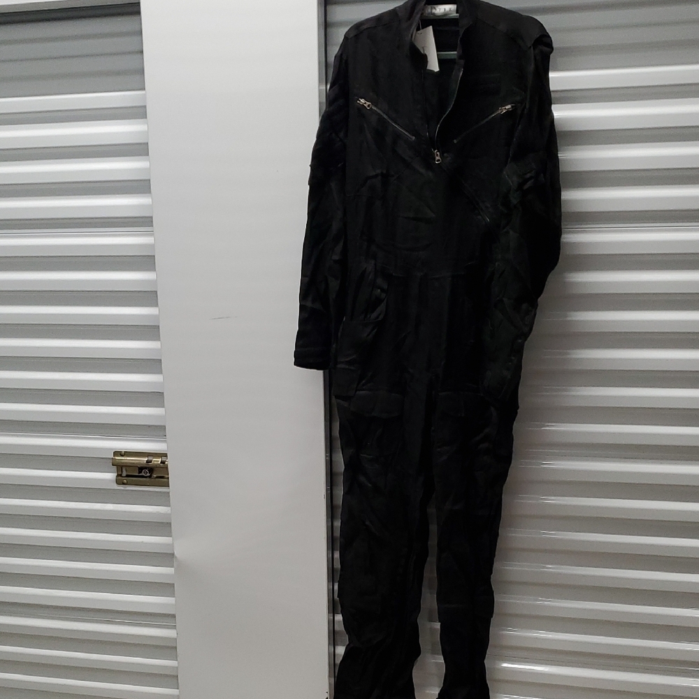 Tre$2500 Black Jumpsuit with Long Sleeves and Zipper Closures and Velcro Details